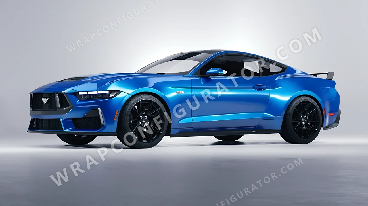 Blue Ford Mustang GT 2024 wrapped in 3M Gloss Blue Fire G337