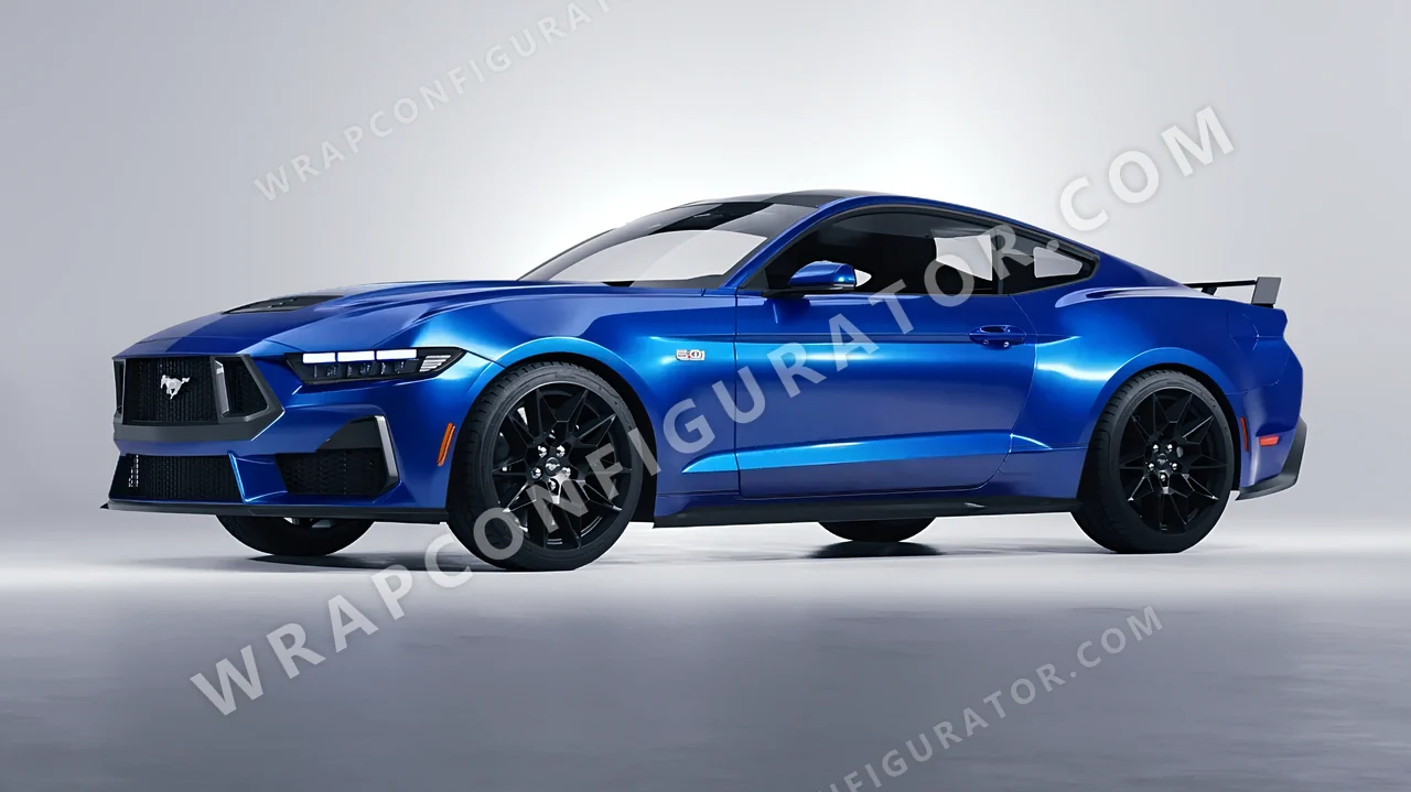 Blue Ford Mustang GT 2024 wrapped in 3M Gloss Blue Metallic G227
