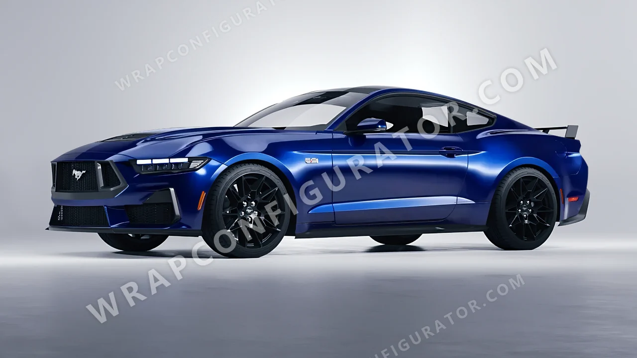 Blue Ford Mustang GT 2024 wrapped in 3M Gloss Boat Blue G127