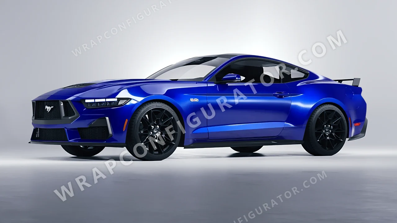 Blue Ford Mustang GT 2024 wrapped in 3M Gloss Cosmic Blue G377
