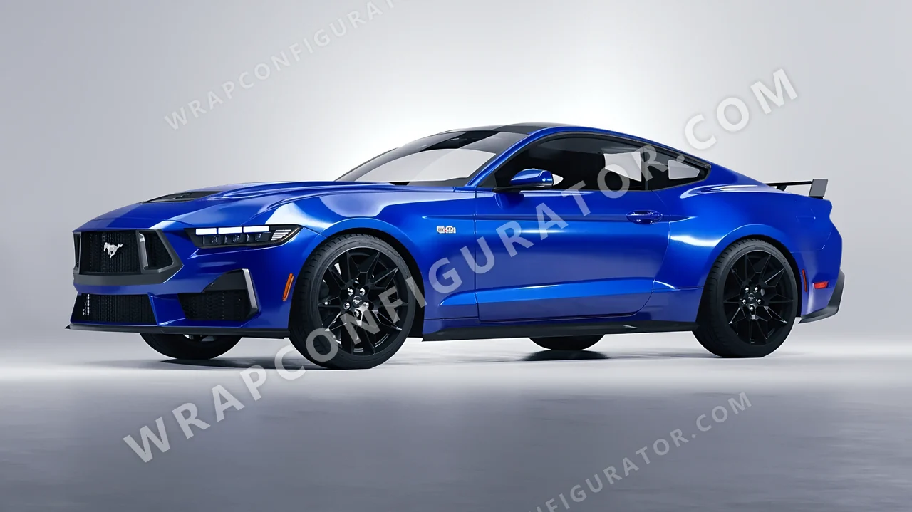 Blue Ford Mustang GT 2024 wrapped in 3M Gloss Intense Blue G47