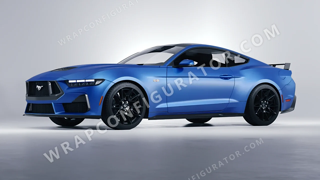 Blue Ford Mustang GT 2024 wrapped in 3M Matte Blue Metallic M227