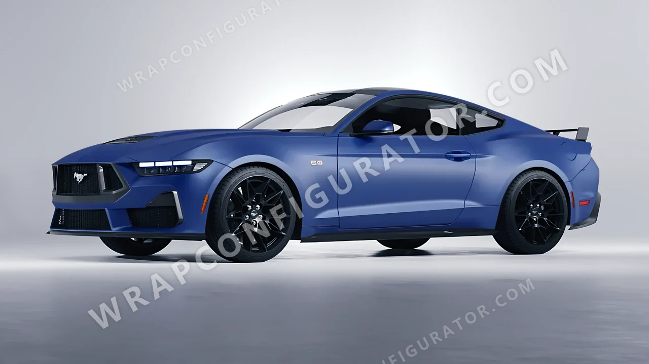 Blue Ford Mustang GT 2024 wrapped in 3M Matte Slate Blue Metallic M217