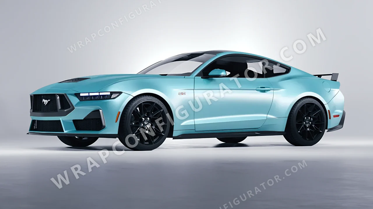 Blue Ford Mustang GT 2024 wrapped in 3M Satin Key West S57