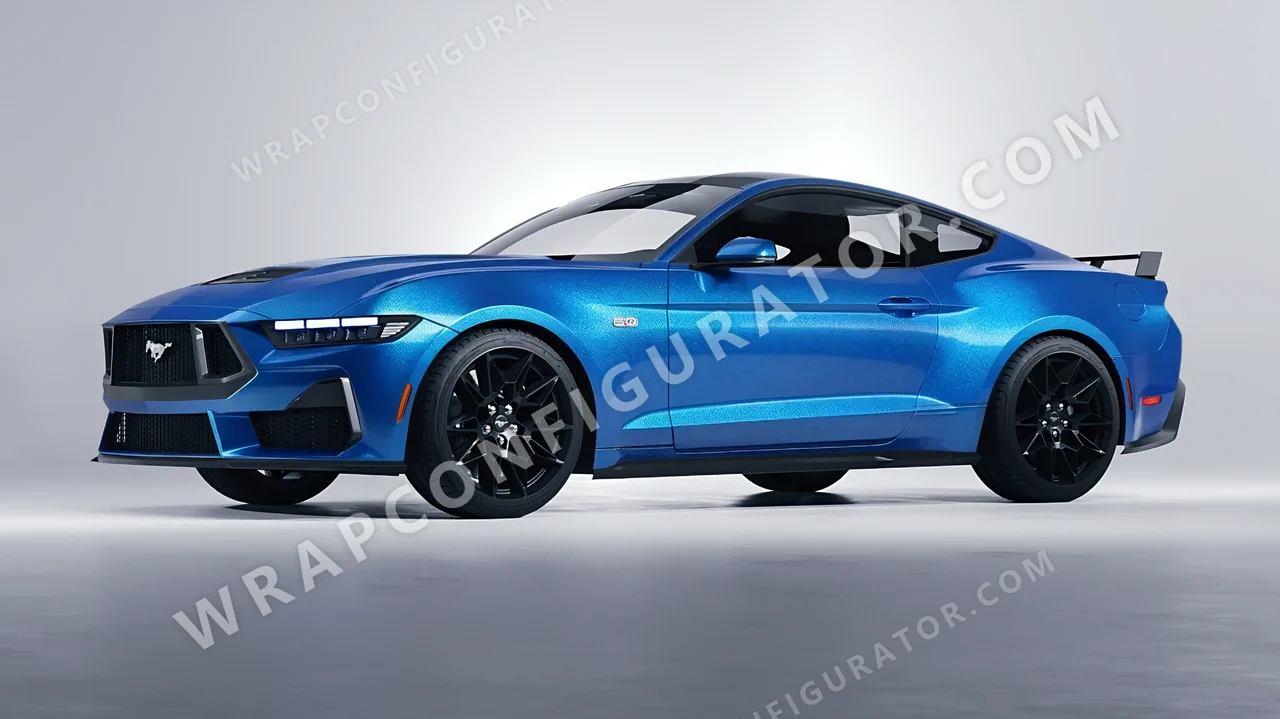 Blue Ford Mustang GT 2024 wrapped in Avery Dennison Bright Blue SW900-646-M