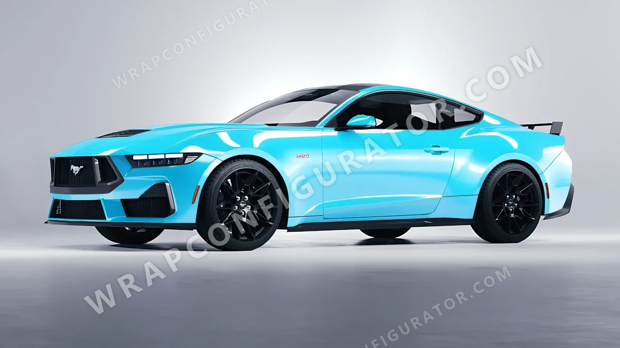 Blue Ford Mustang GT 2024 wrapped in Colourshield PPF by HyperPro Sky Blue HGF07-P