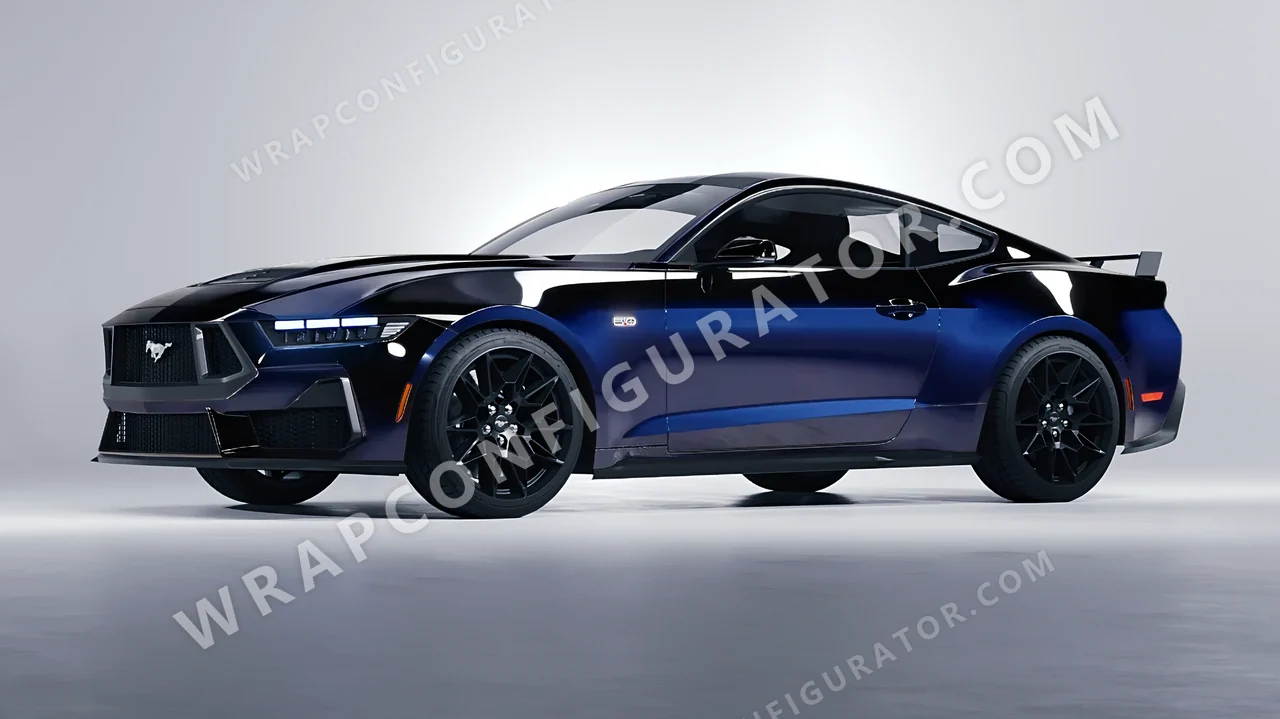 Blue Ford Mustang GT 2024 wrapped in Inozetek Dynamic PPF Black Blue DPPF925