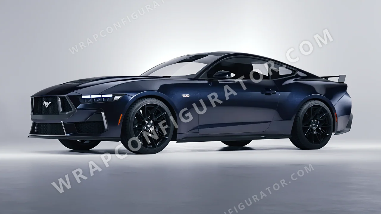 Blue Ford Mustang GT 2024 wrapped in Inozetek Dynamic PPF Graphite Blue DPPF922