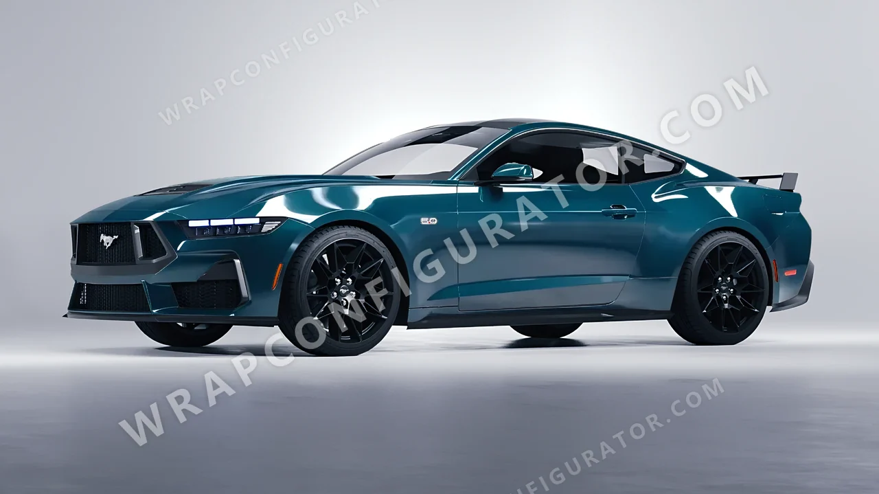 Blue Ford Mustang GT 2024 wrapped in Inozetek Dynamic PPF Petrol Blue DPPF705