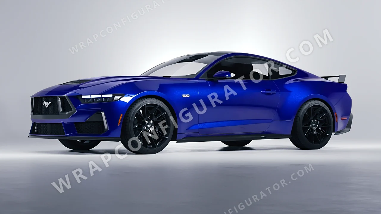 Blue Ford Mustang GT 2024 wrapped in Inozetek Dynamic PPF Royal Blue DPPF712