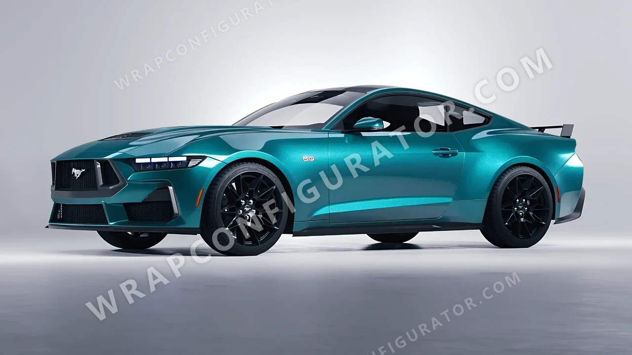 Blue Ford Mustang GT 2024 wrapped in KPMF Dynamic Teal K75455