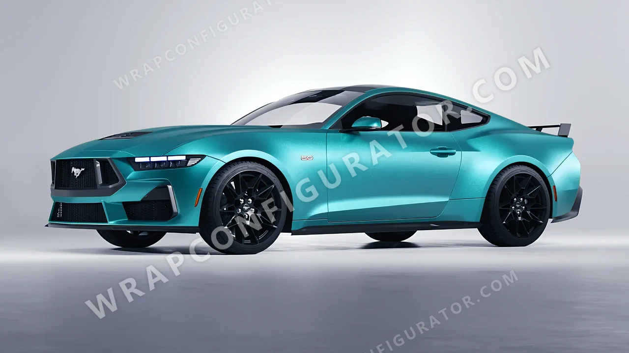 Blue Ford Mustang GT 2024 wrapped in KPMF Matt Dynamic Turquoise K75511