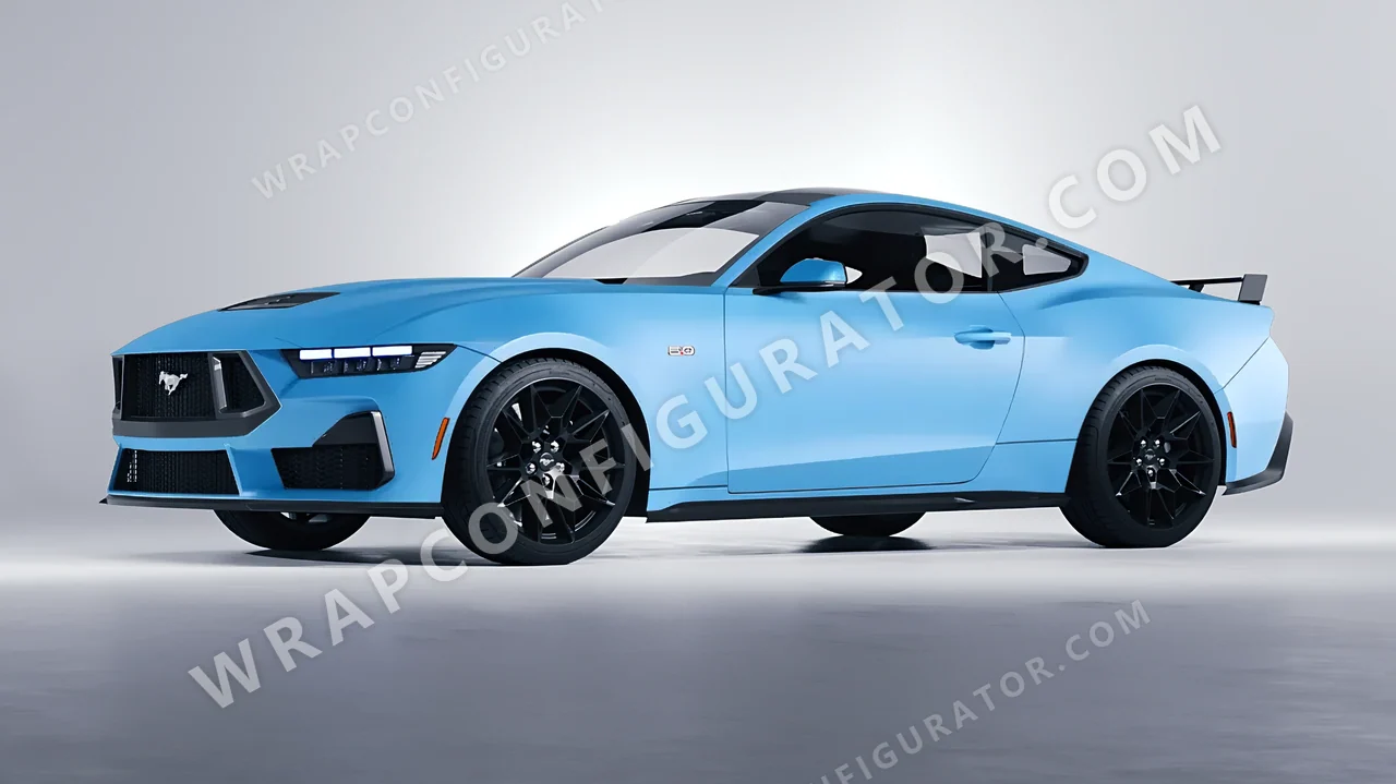 Blue Ford Mustang GT 2024 wrapped in KPMF Matt Palladian Blue K75517