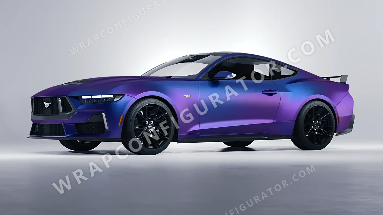 Blue Ford Mustang GT 2024 wrapped in KPMF Matt Purple Blue Iridescent K75566