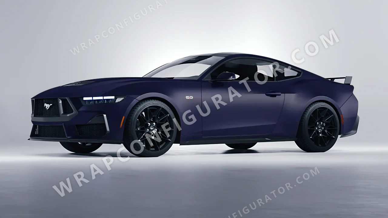 Blue Ford Mustang GT 2024 wrapped in KPMF Matt Tempest Blue K75513
