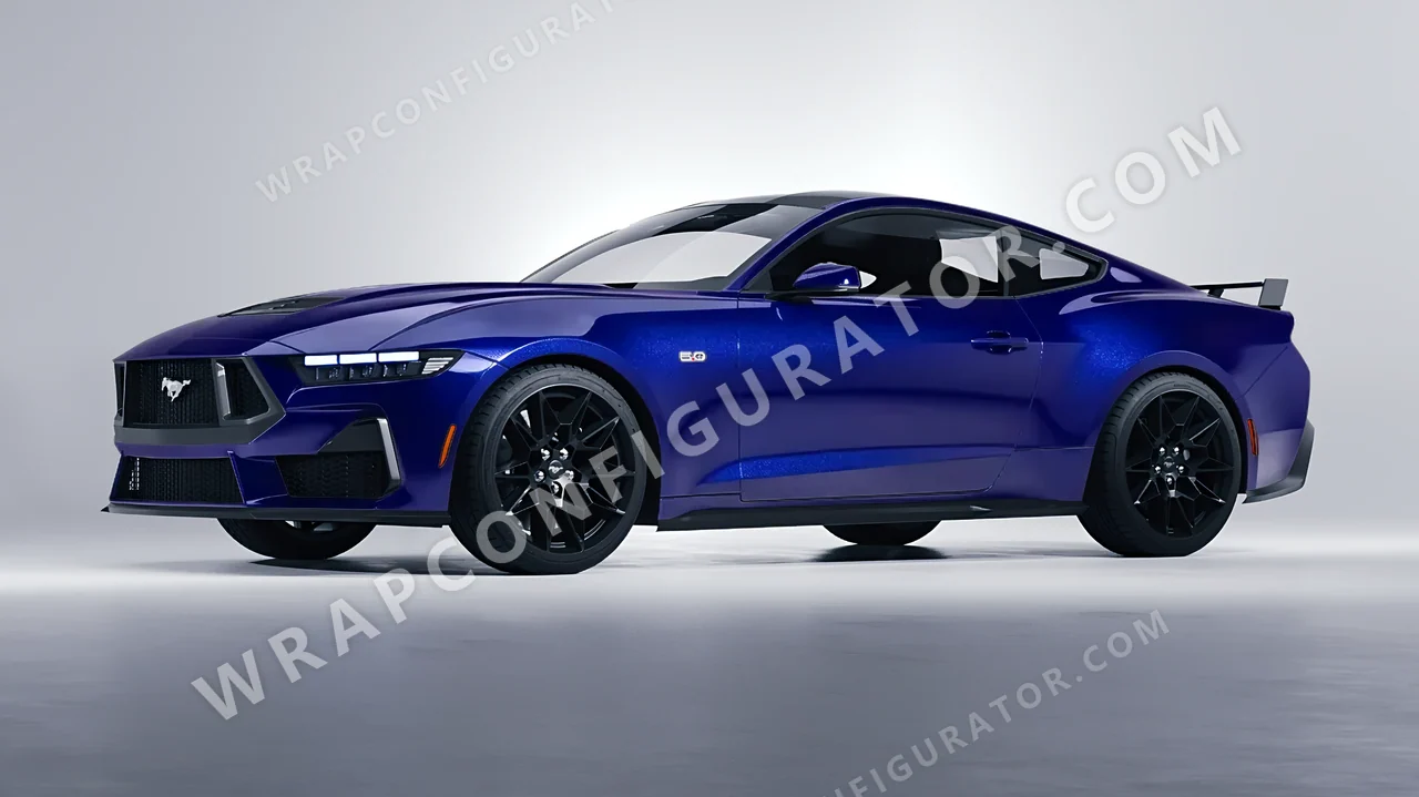 Blue Ford Mustang GT 2024 wrapped in KPMF Opulent Indigo K75452