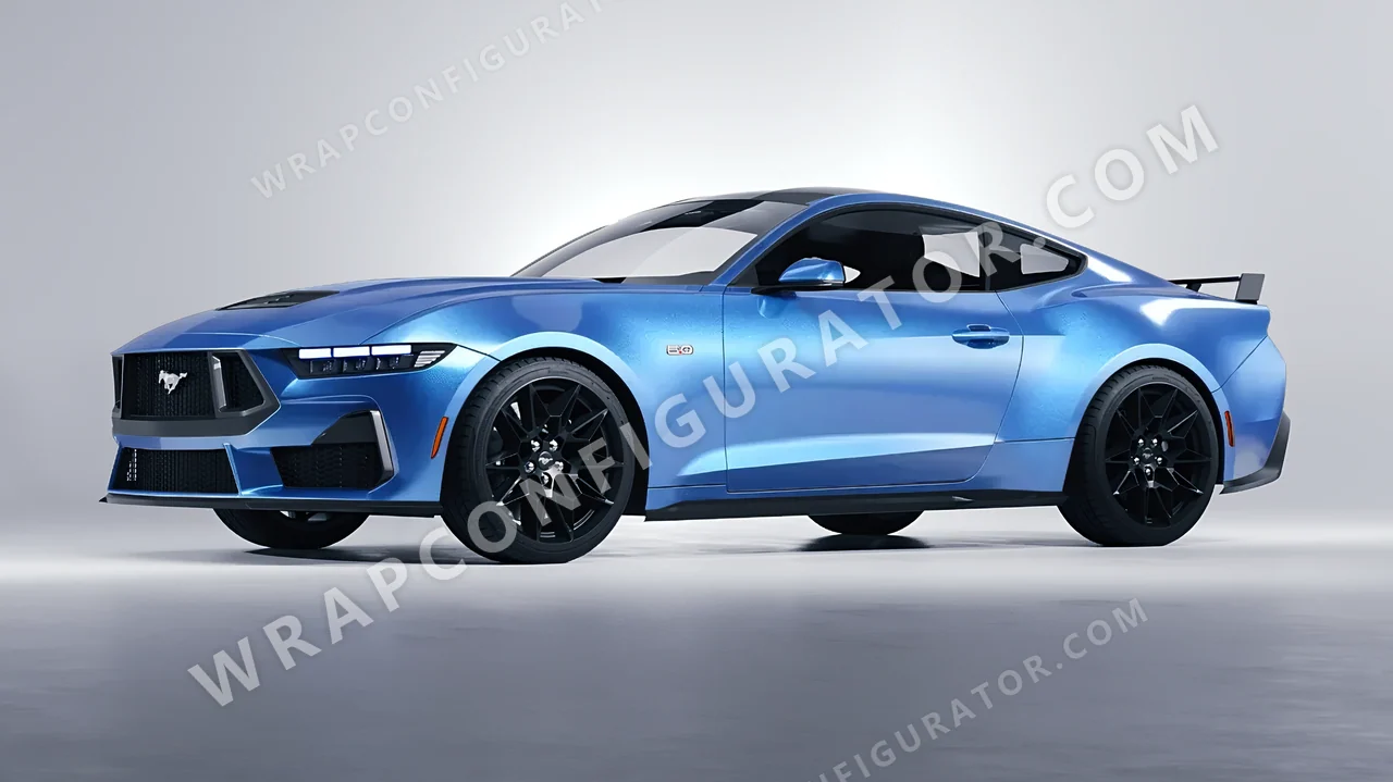 Blue Ford Mustang GT 2024 wrapped in ORACAL Azure 970RA-197G