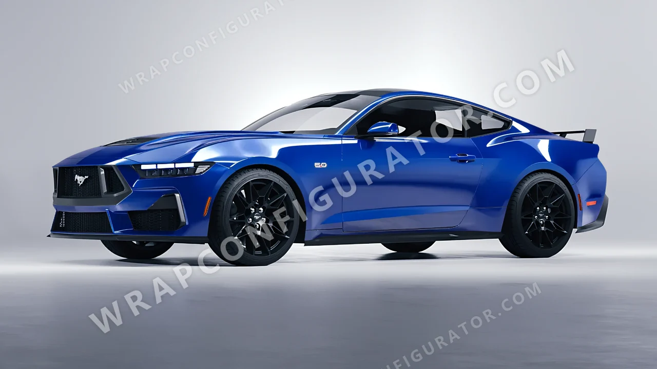 Blue Ford Mustang GT 2024 wrapped in ORACAL Blue 970RA-067G