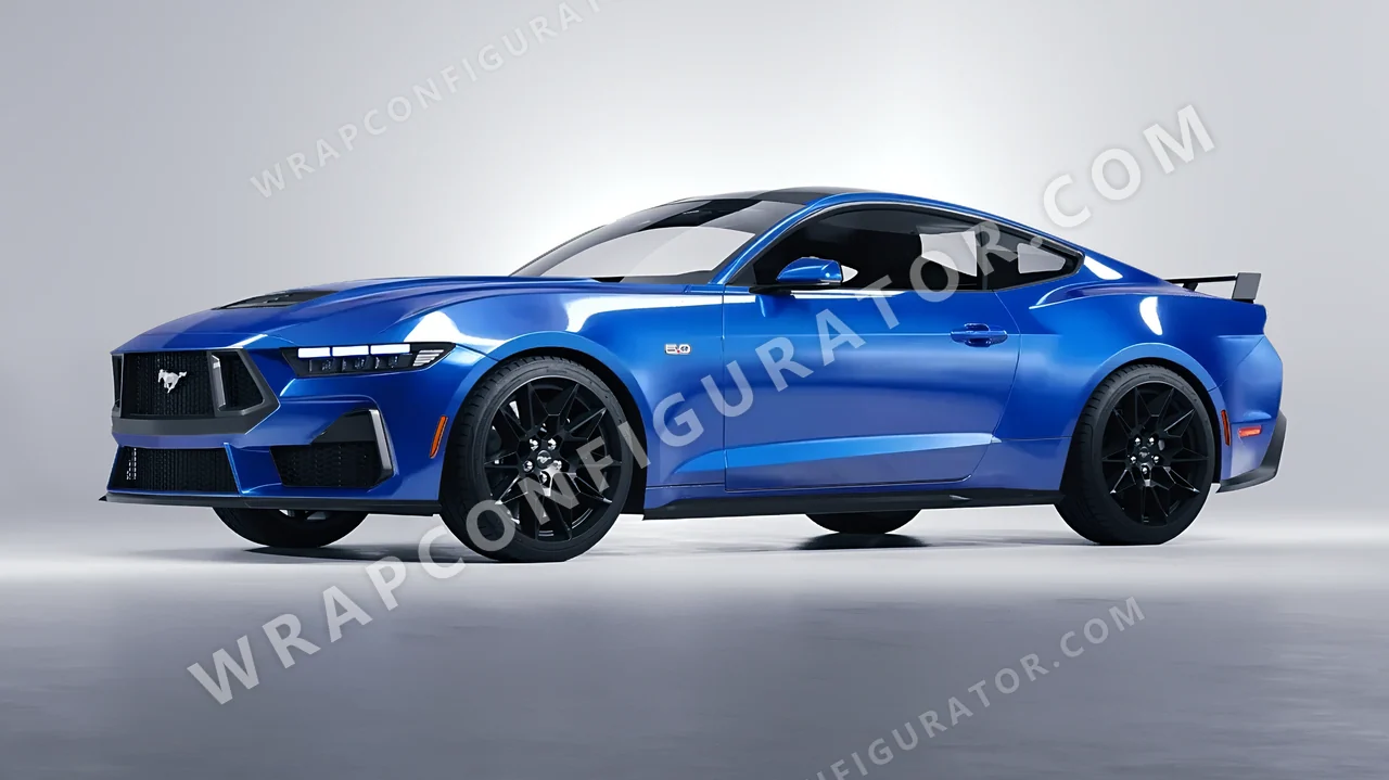 Blue Ford Mustang GT 2024 wrapped in ORACAL Fjord Blue 970RA-547G