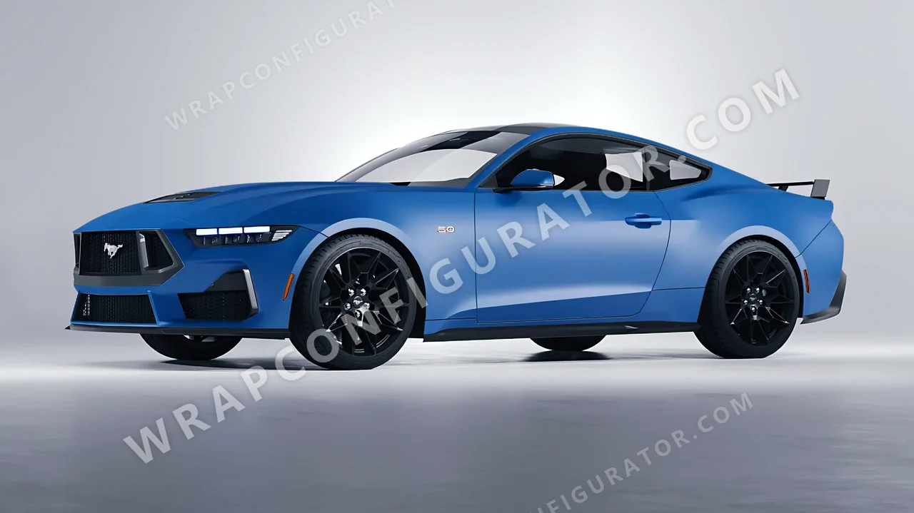 Blue Ford Mustang GT 2024 wrapped in ORACAL Fjord Blue 970RA-547M