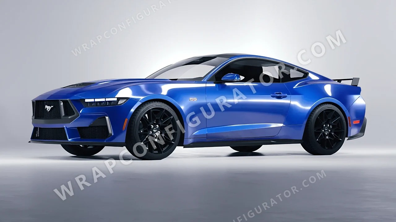 Blue Ford Mustang GT 2024 wrapped in ORACAL Glacier Blue 970RA-555G