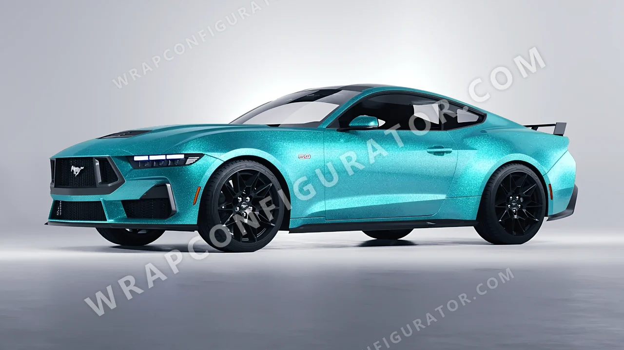 Blue Ford Mustang GT 2024 wrapped in ORACAL Gloss Turbo Turquoise 970RA-182G