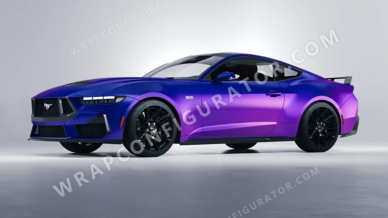 Blue Ford Mustang GT 2024 wrapped in ORACAL Gloss Ultramarine Violet 970RA-319G