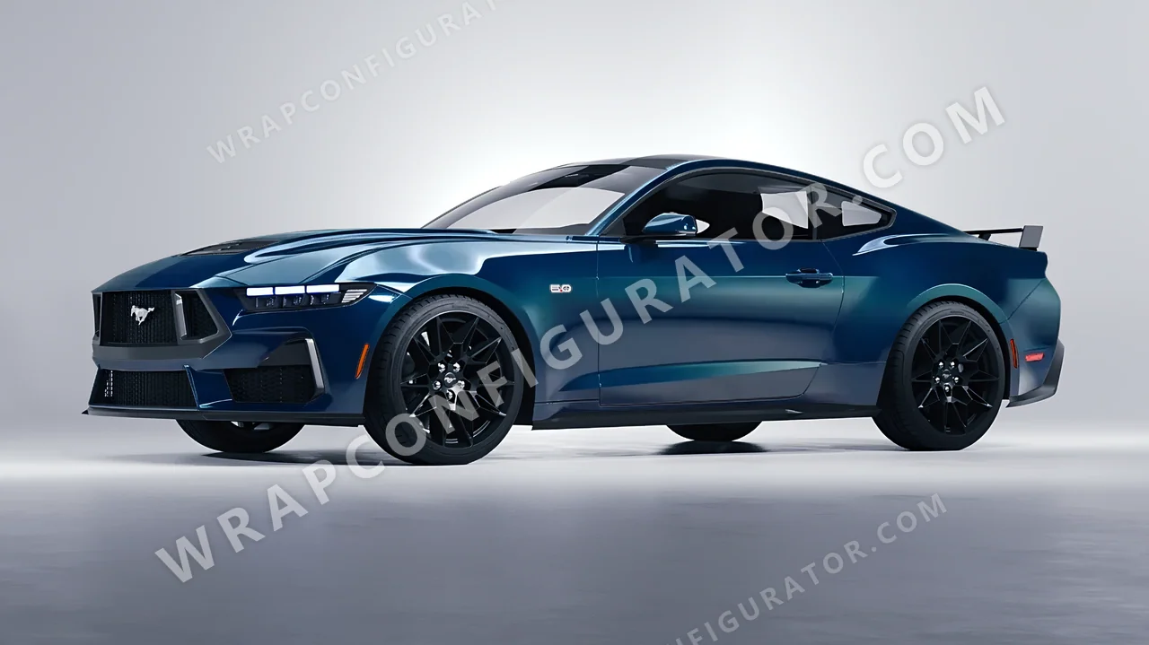 Blue Ford Mustang GT 2024 wrapped in ORACAL Indigo Blue 970RA-544G