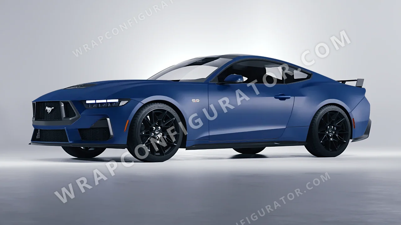 Blue Ford Mustang GT 2024 wrapped in ORACAL Indigo Blue 970RA-544M