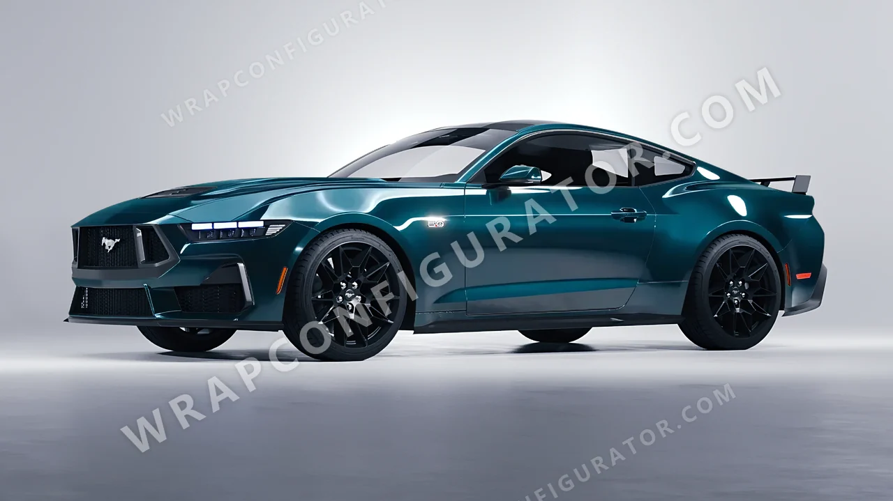 Blue Ford Mustang GT 2024 wrapped in ORACAL Juniper 970RA-689G