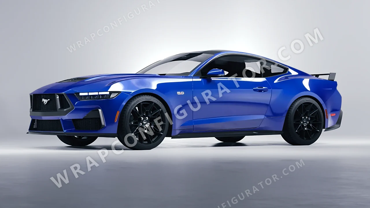 Blue Ford Mustang GT 2024 wrapped in ORACAL King Blue 970RA-049G