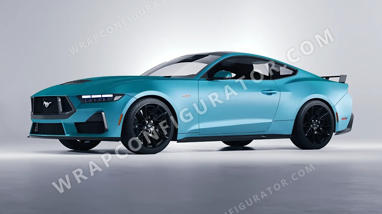 Blue Ford Mustang GT 2024 wrapped in ORACAL Lagoon 970RA-553M