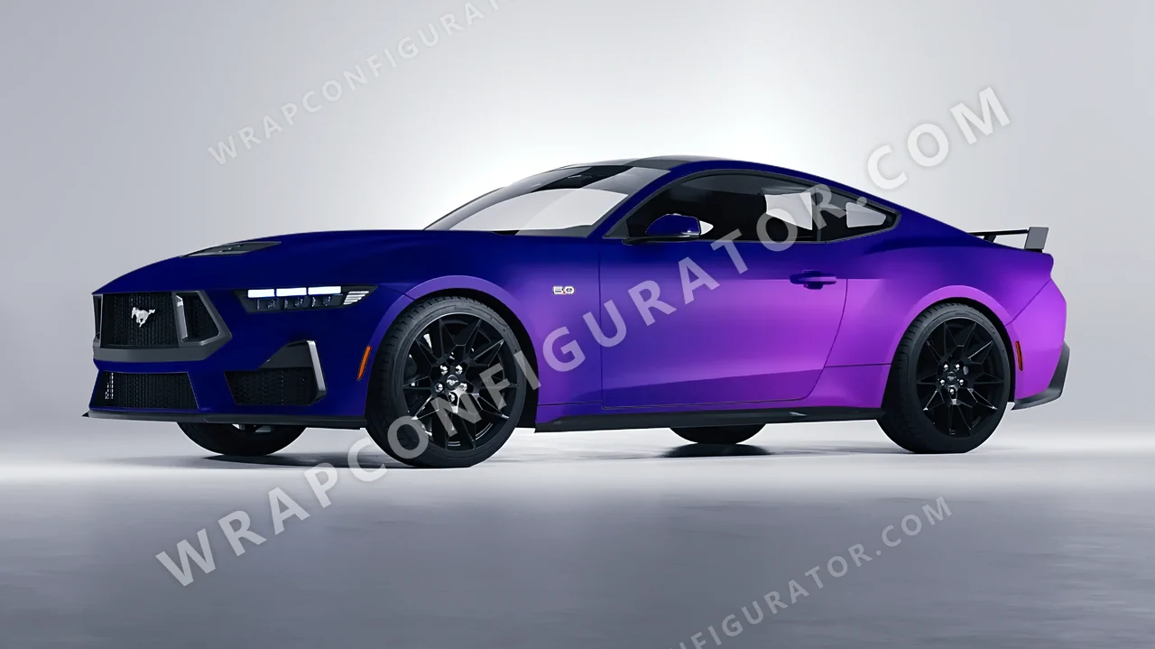 Blue Ford Mustang GT 2024 wrapped in ORACAL Matt Ultramarine Violet 970RA-319M