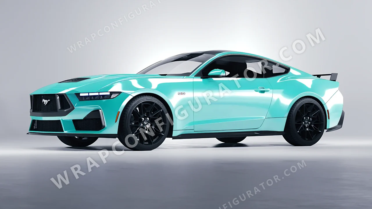 Blue Ford Mustang GT 2024 wrapped in ORACAL Mint 970RA-055G