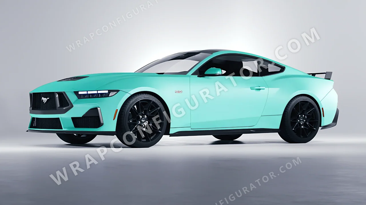 Blue Ford Mustang GT 2024 wrapped in ORACAL Mint 970RA-055M
