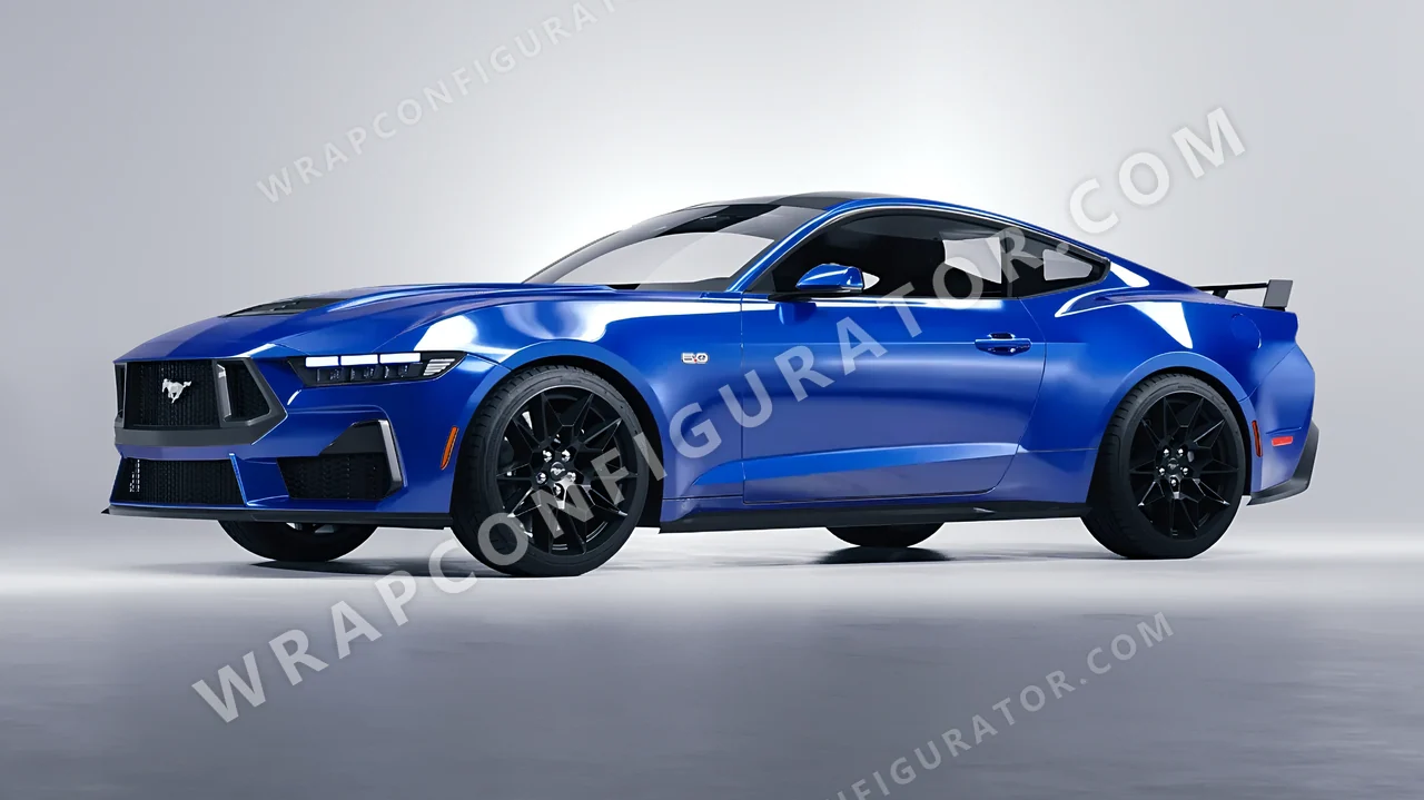 Blue Ford Mustang GT 2024 wrapped in ORACAL Sea Blue 970RA-509G