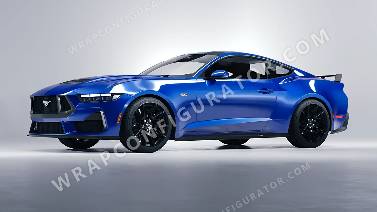 Blue Ford Mustang GT 2024 wrapped in ORACAL Traffic Blue 970RA-057G