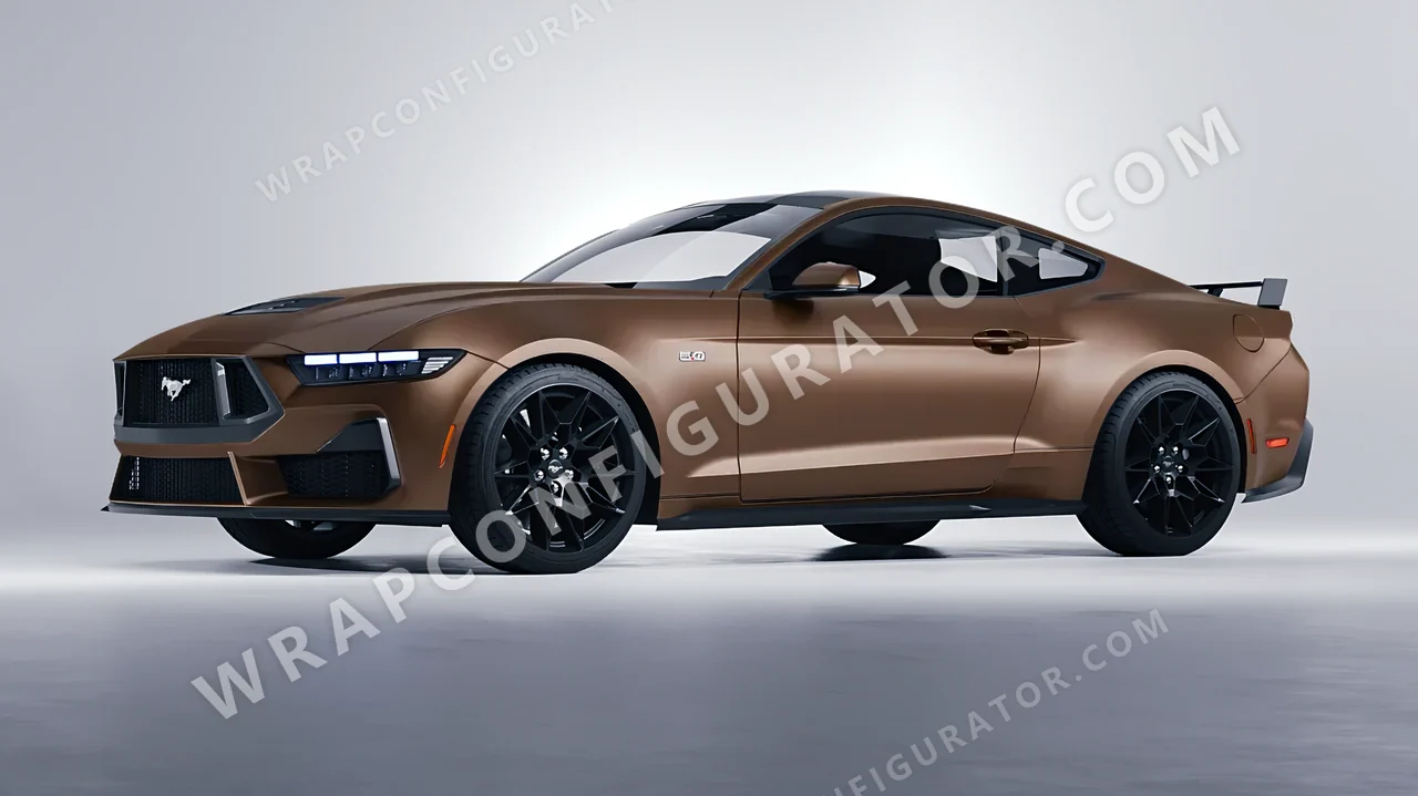 Brown Ford Mustang GT 2024 wrapped in 3M Matte Brown Metallic M209