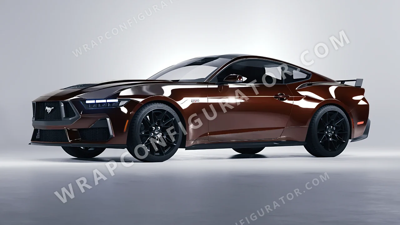 Brown Ford Mustang GT 2024 wrapped in Inozetek Dynamic PPF DDE Chocolate DDE103