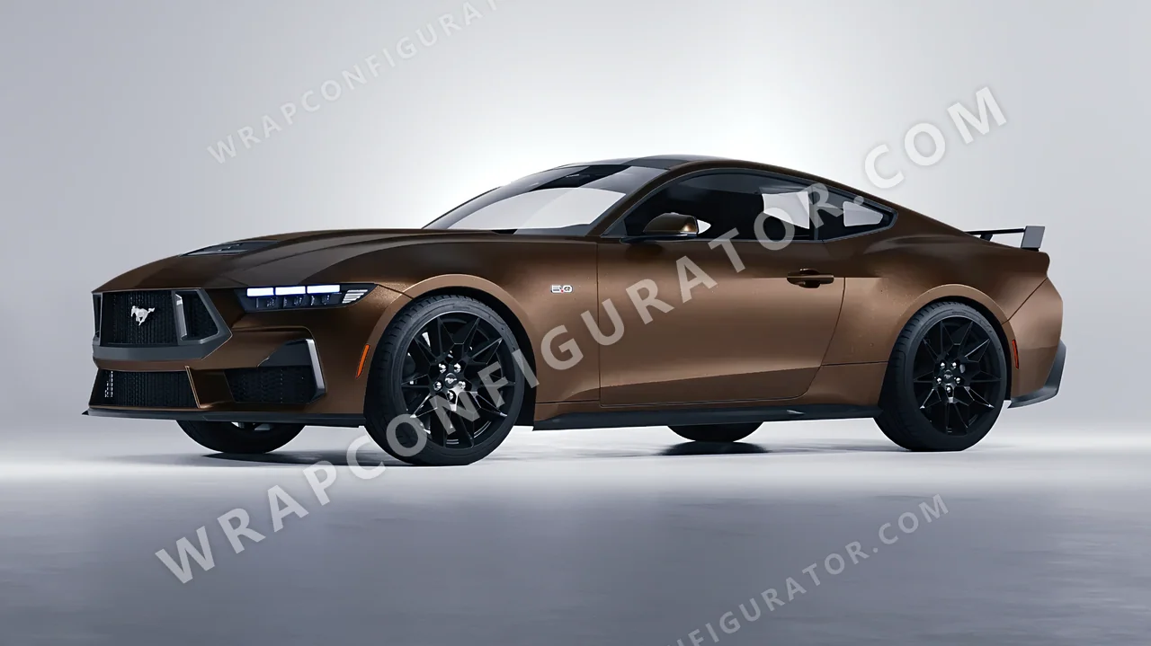 Brown Ford Mustang GT 2024 wrapped in KPMF Matt Java Brown K75543