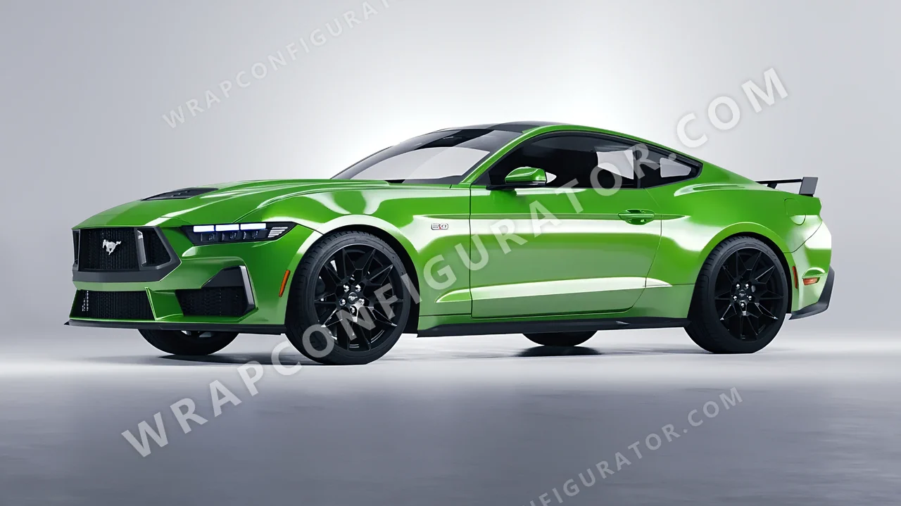 Green Ford Mustang GT 2024 wrapped in 3M Gloss Light Green G16