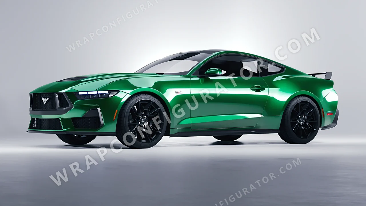 Green Ford Mustang GT 2024 wrapped in 3M Green Envy HG336