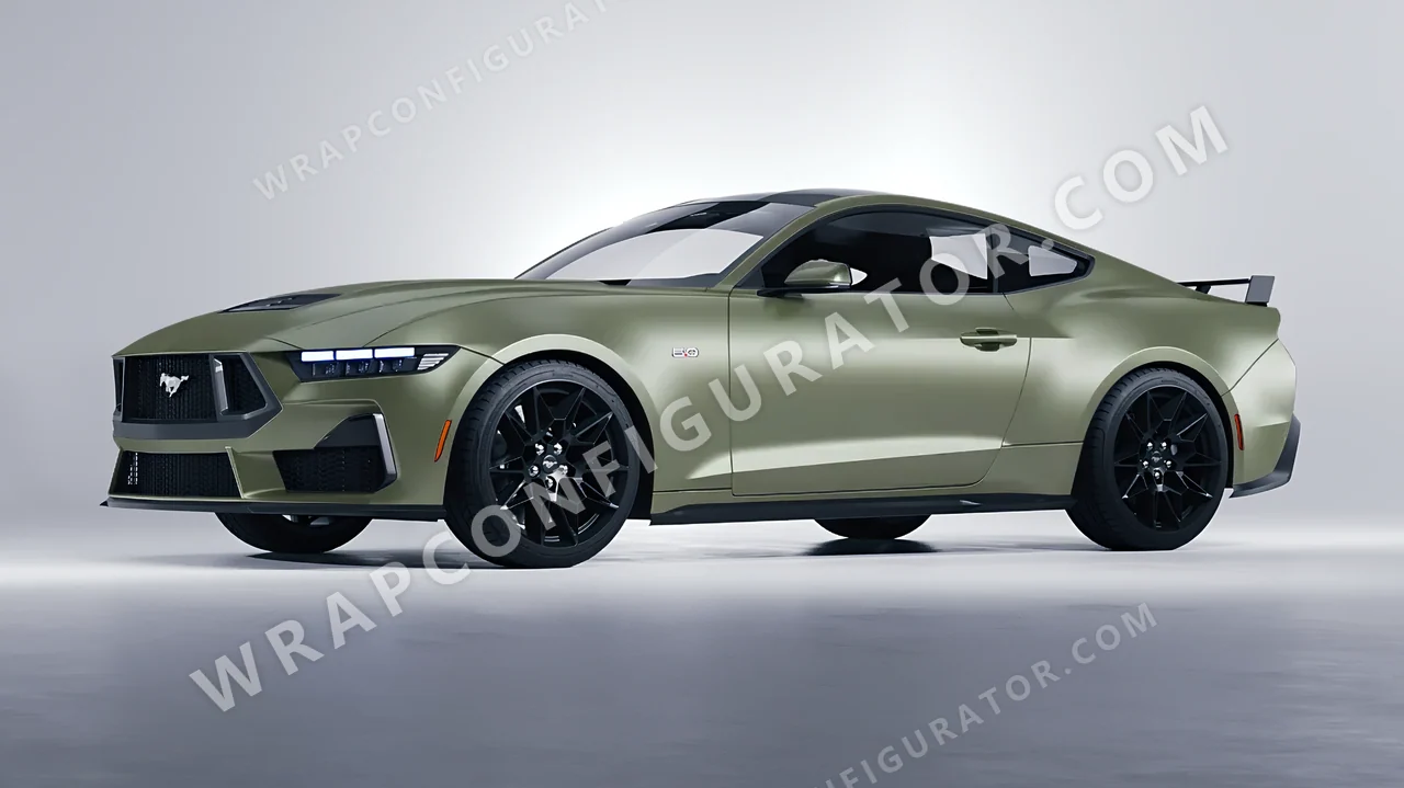 Green Ford Mustang GT 2024 wrapped in 3M Komodo Green S56