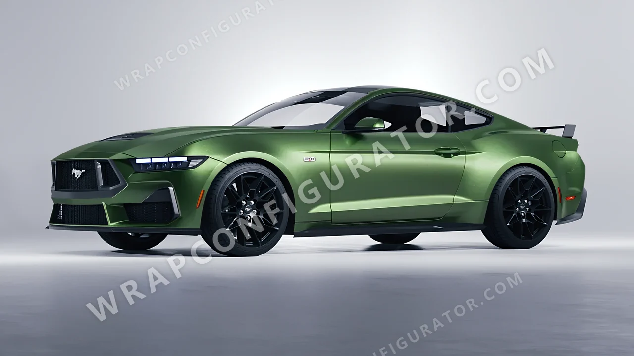 Green Ford Mustang GT 2024 wrapped in Avery Dennison Apple Green SW900-745-M