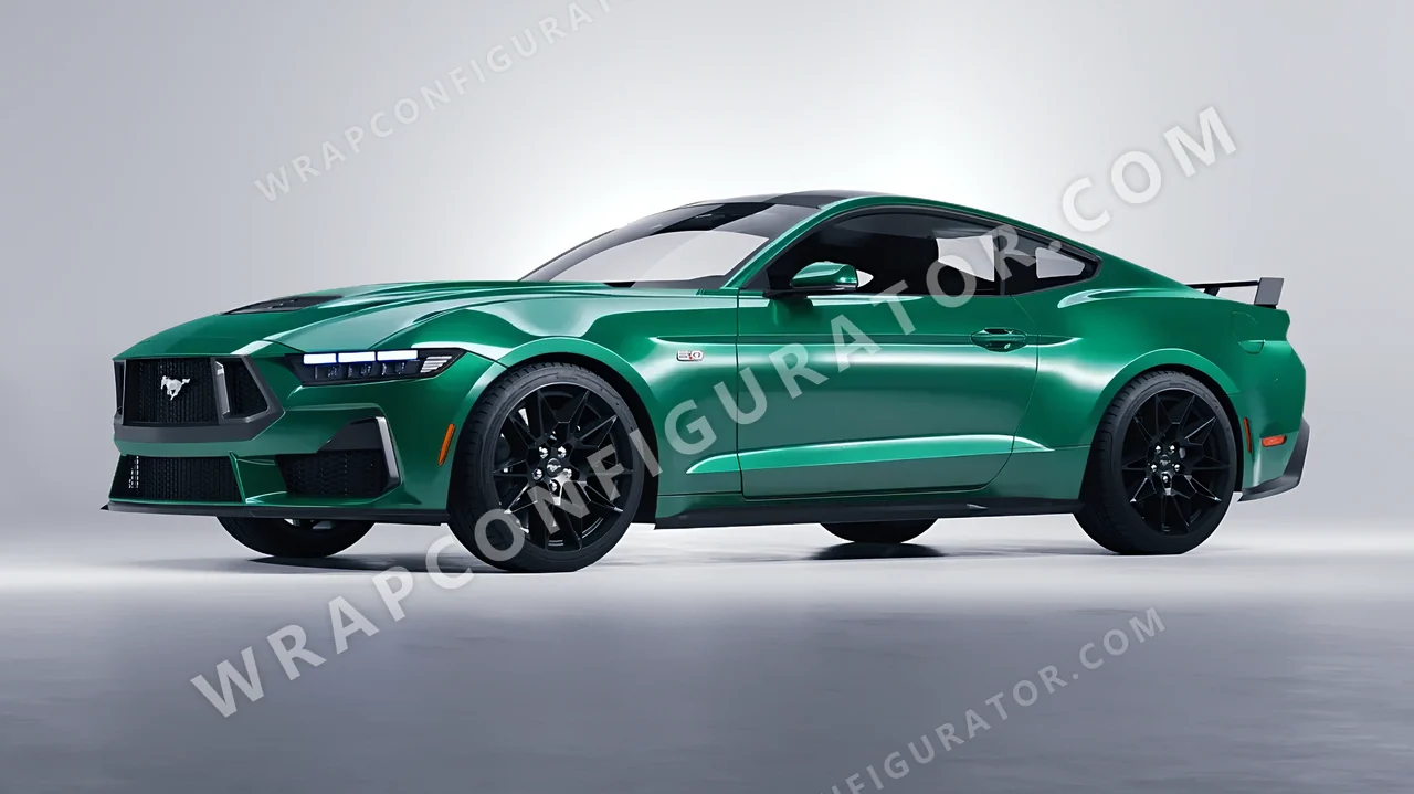 Green Ford Mustang GT 2024 wrapped in Avery Dennison Emerald Green SW900-771-O