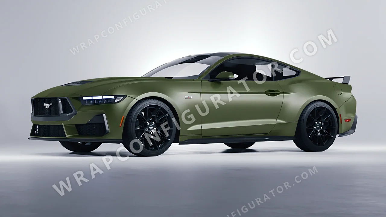 Green Ford Mustang GT 2024 wrapped in Avery Dennison Olive Green SW900-732-O