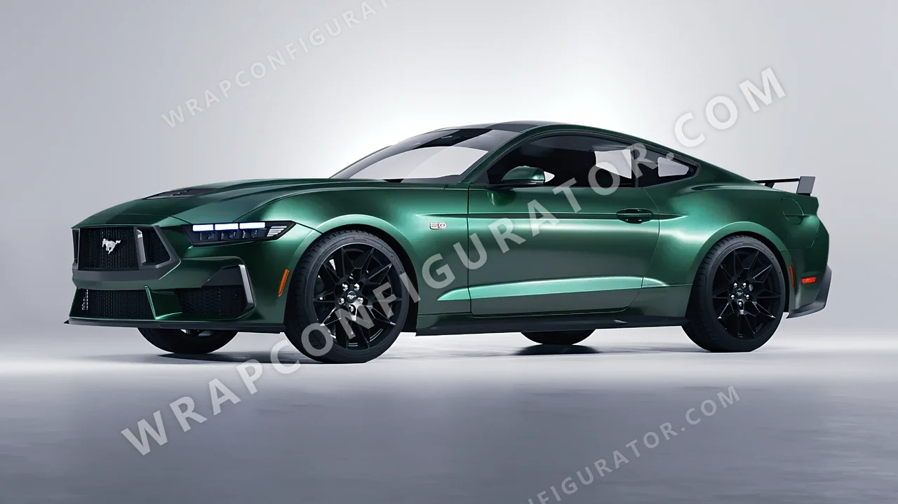 Green Ford Mustang GT 2024 wrapped in Avery Dennison Pearl Dark Green SW900-796-S