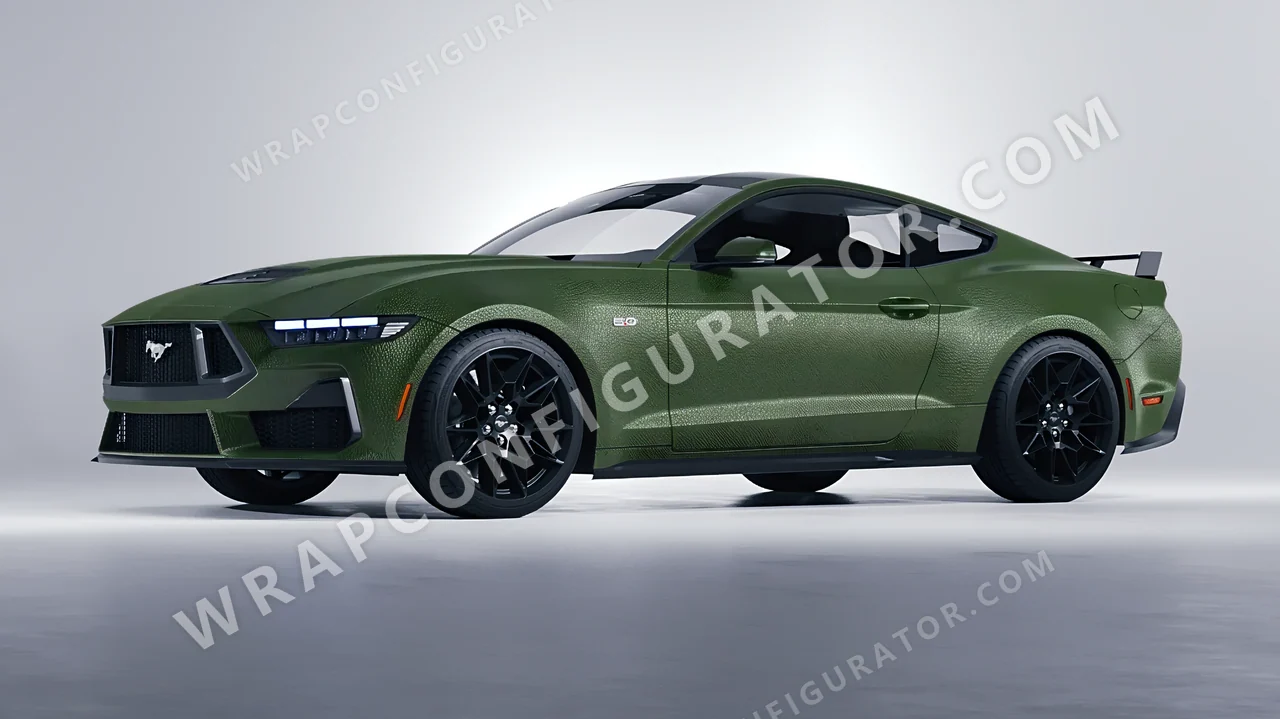 Green Ford Mustang GT 2024 wrapped in Avery Dennison Rugged Marsh Green SW900-738-X