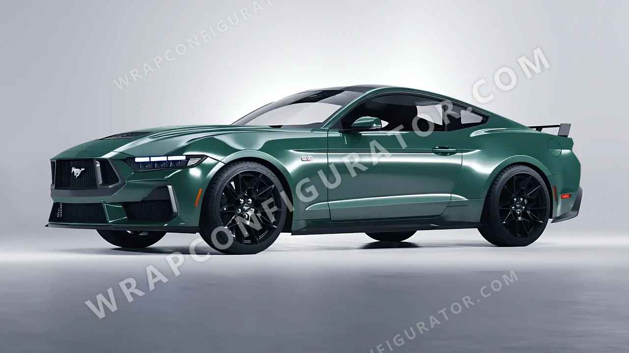 Green Ford Mustang GT 2024 wrapped in Avery Dennison Smooth Sage SW900-729-O