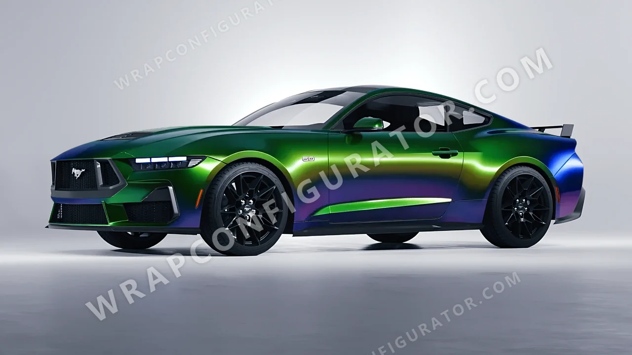 Green Ford Mustang GT 2024 wrapped in Colourshield PPF by HyperPro Aurora Green GB01-P